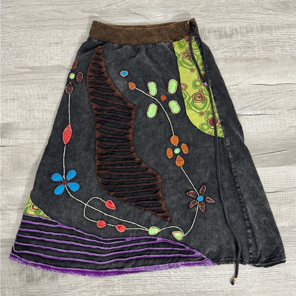 Rising International Handmade Boho‎ Patchwork Skirt Small Fairy Cottage Floral